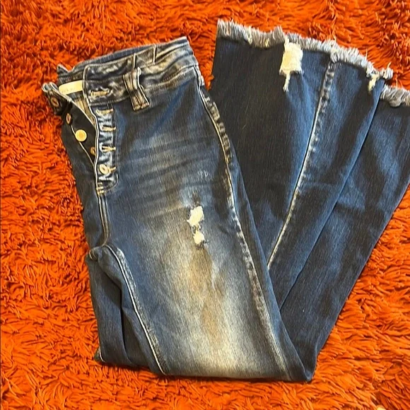 KanCan High Rise Flare Jeans with Vintage Distressing - Picture 4 of 4
